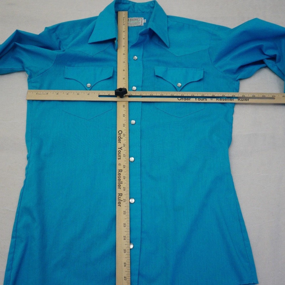 H Bar C Western Shirt Mens 15 1/2 Turquoise Pearl Snap Cowboy Rodeo - Picture 4 of 10